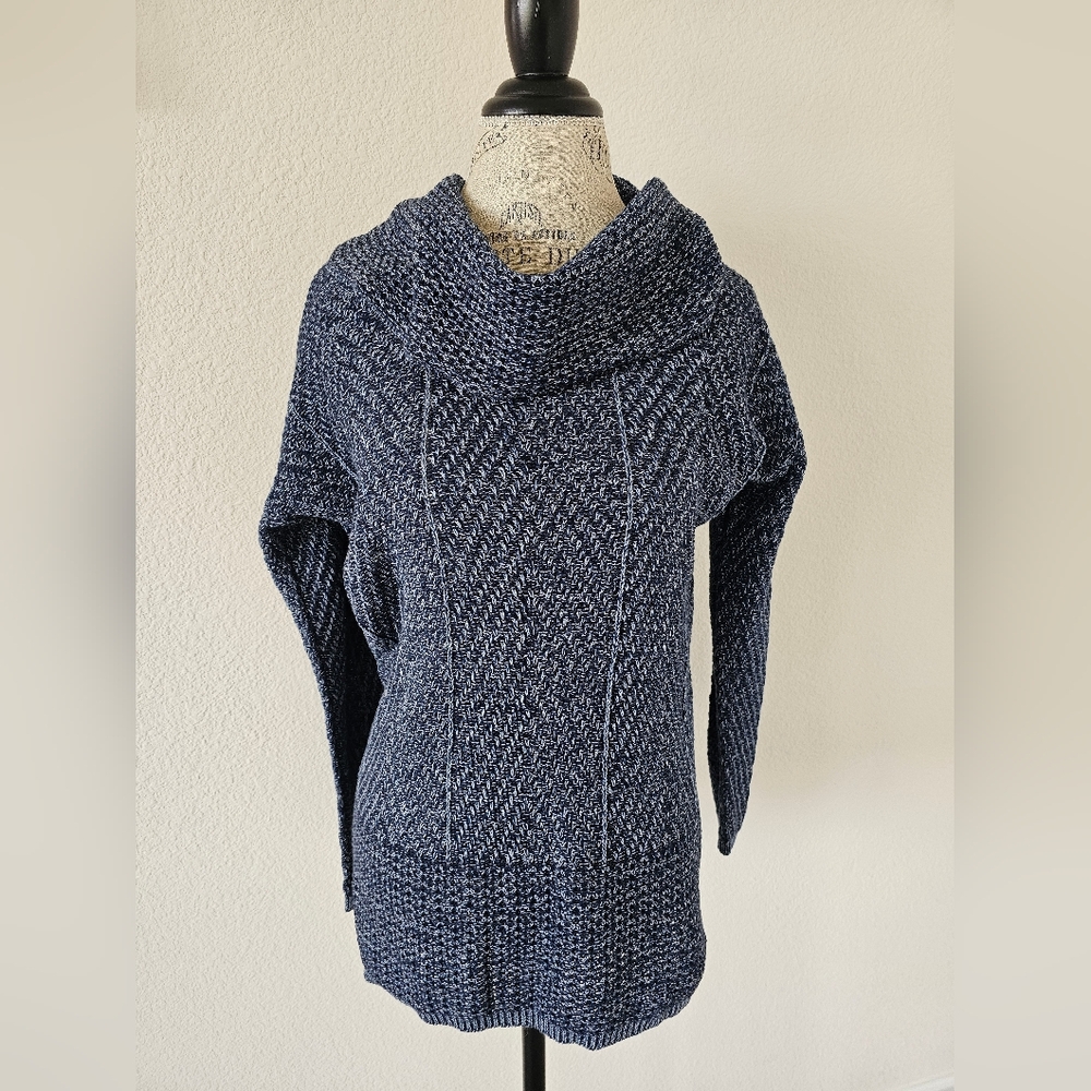 NWT Eight Eight Eight Cotton Tunic Sweater M - Cowl Neck Denim Marled Knit
